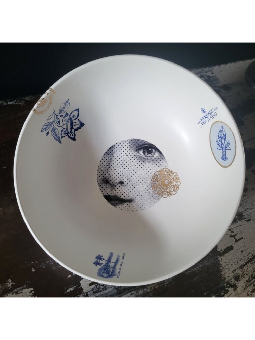 Large Pip Studio Heritage Blue and White Bowl Female Portrait Center